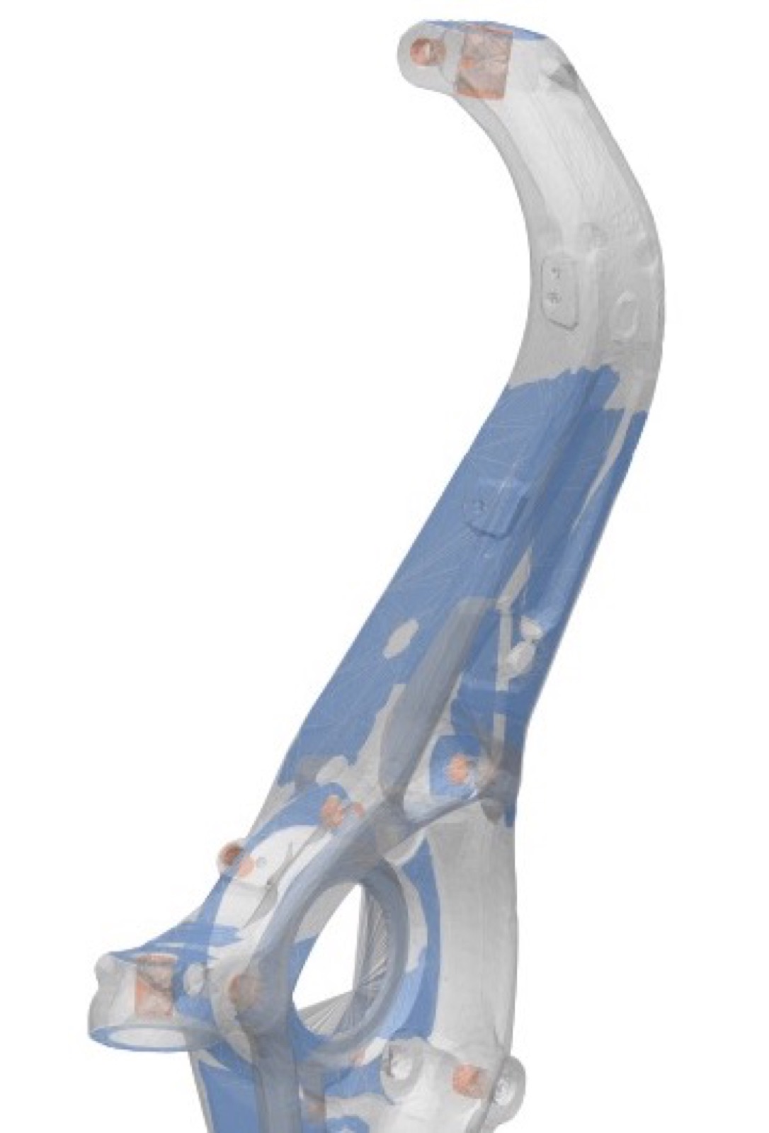 Grey scan mesh with detected flat faces highlighted in blue